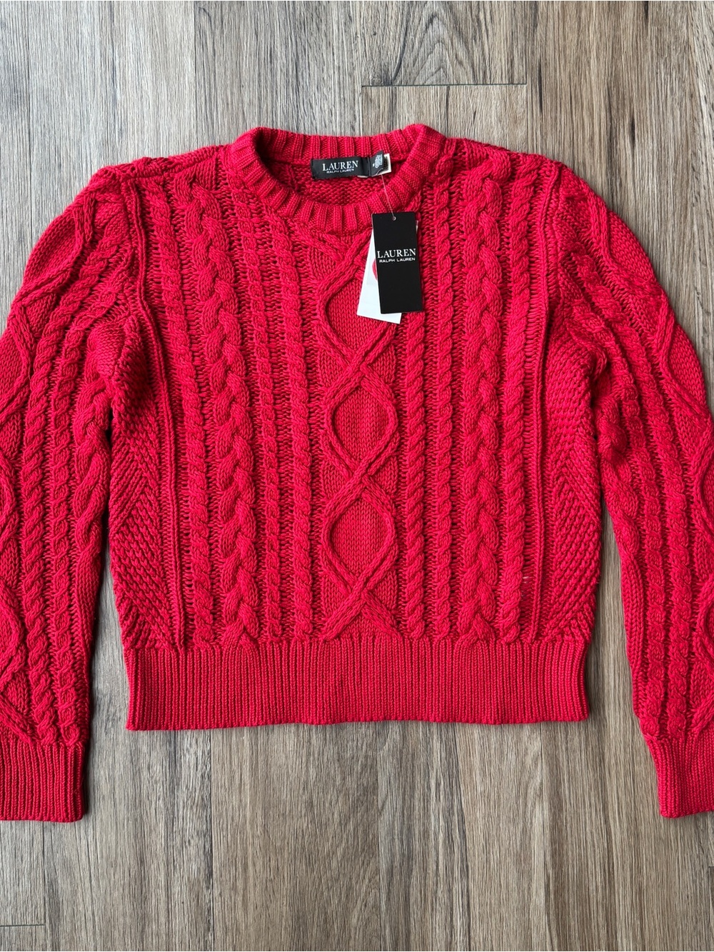 Lauren Ralph Lauren Women’s Red Cable Knit 100% Cotton Sweater Crewneck